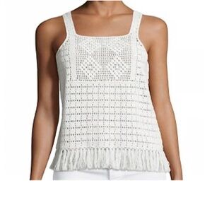 JOIE Zaylee Crochet Sleeveless Fringe Hem Top Cream Beige 100% Cotton Medium M